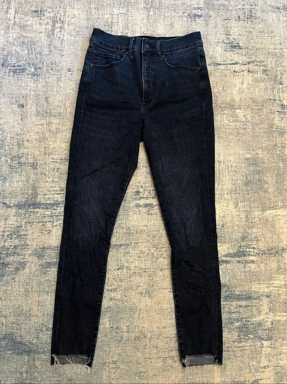 Express Dark Blue High Rise Asymmetrical Distressed Hem Skinny Jeans Size 4R